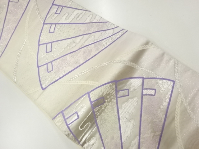 アンティーク　檜扇に花模様織出し袋帯（材料）